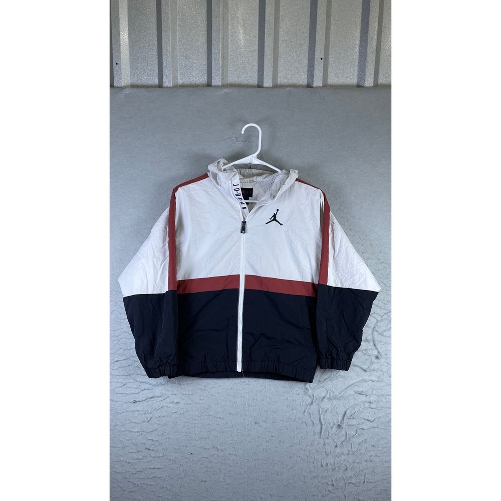 Jordan Windbreaker Jacket Mens Large White Red Black Fair Hooded Mesh Lined